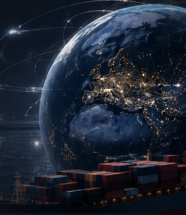 Global trade network and container shipping visual